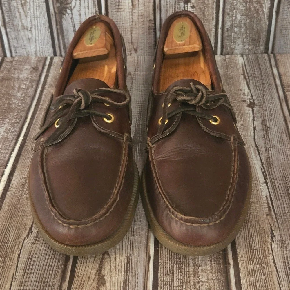 Sz 10 M Mens Sperry Authentic Original Dark Brown Leather Boat Shoes VGUC